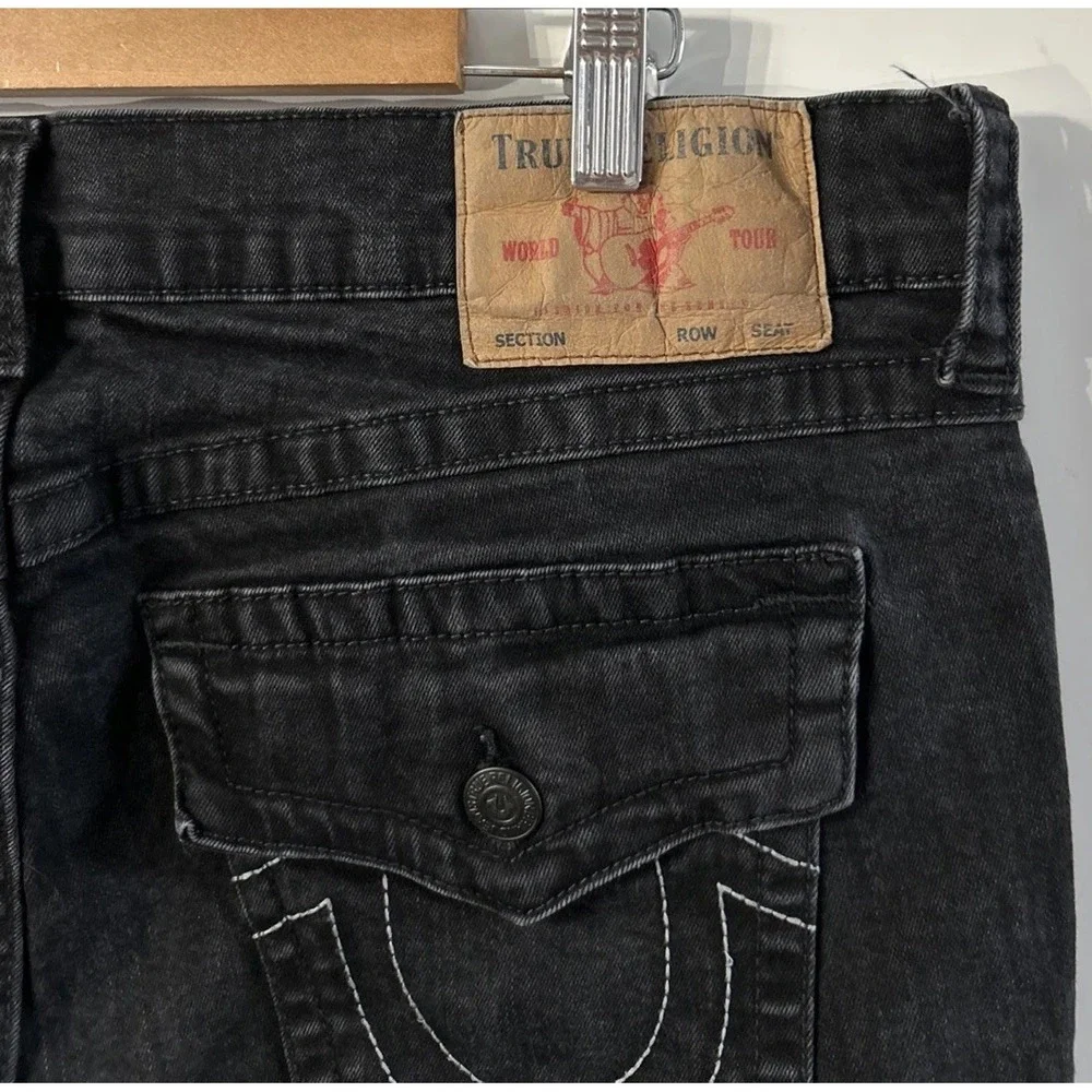 Mens True Religion Rocco Flap Relaxed Skinny Black Stretch Jeans Size 36